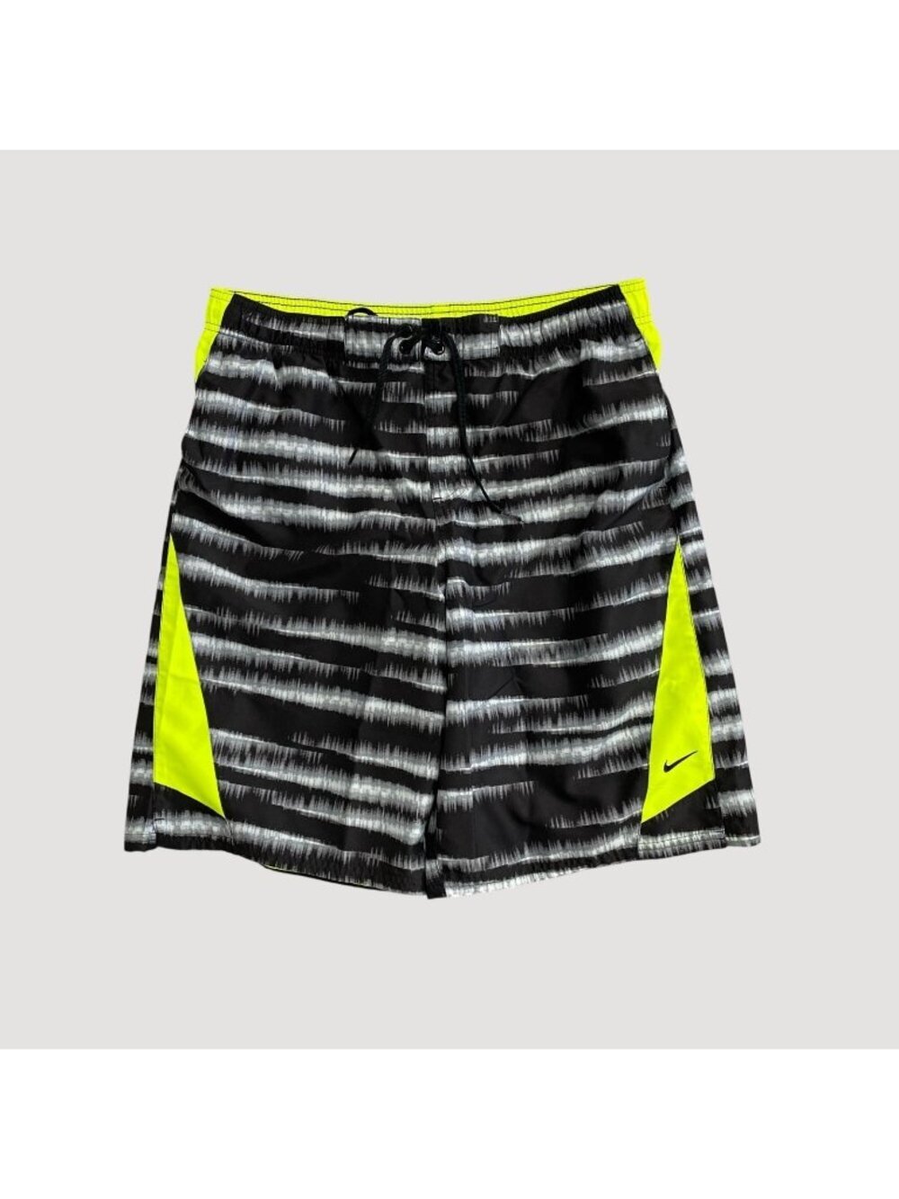 Nike Men's Size M Black & Neon Green Swim Shorts P0312